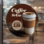 Coffee to Go – Aufkleber rund (verschiedene Größen, mit/ohne Preis)