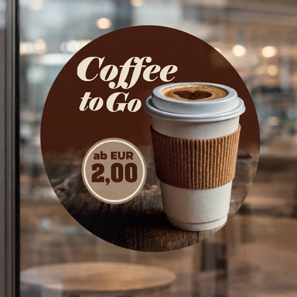 Coffee to Go – Aufkleber rund (verschiedene Größen, mit/ohne Preis)